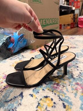 Steve Madden Meline Black Strappy Kitten Heel Sandals